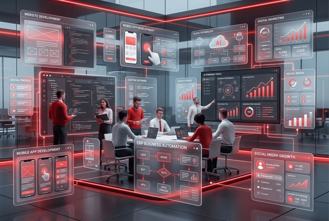 Complete Digital Solutions for Modern Businesses From professional websites and mobile applications to ERP software, business automation, and digital marketing, Liberty DigiLab provides end-to-end solutions that help businesses grow, automate processes, and achieve long-term success.